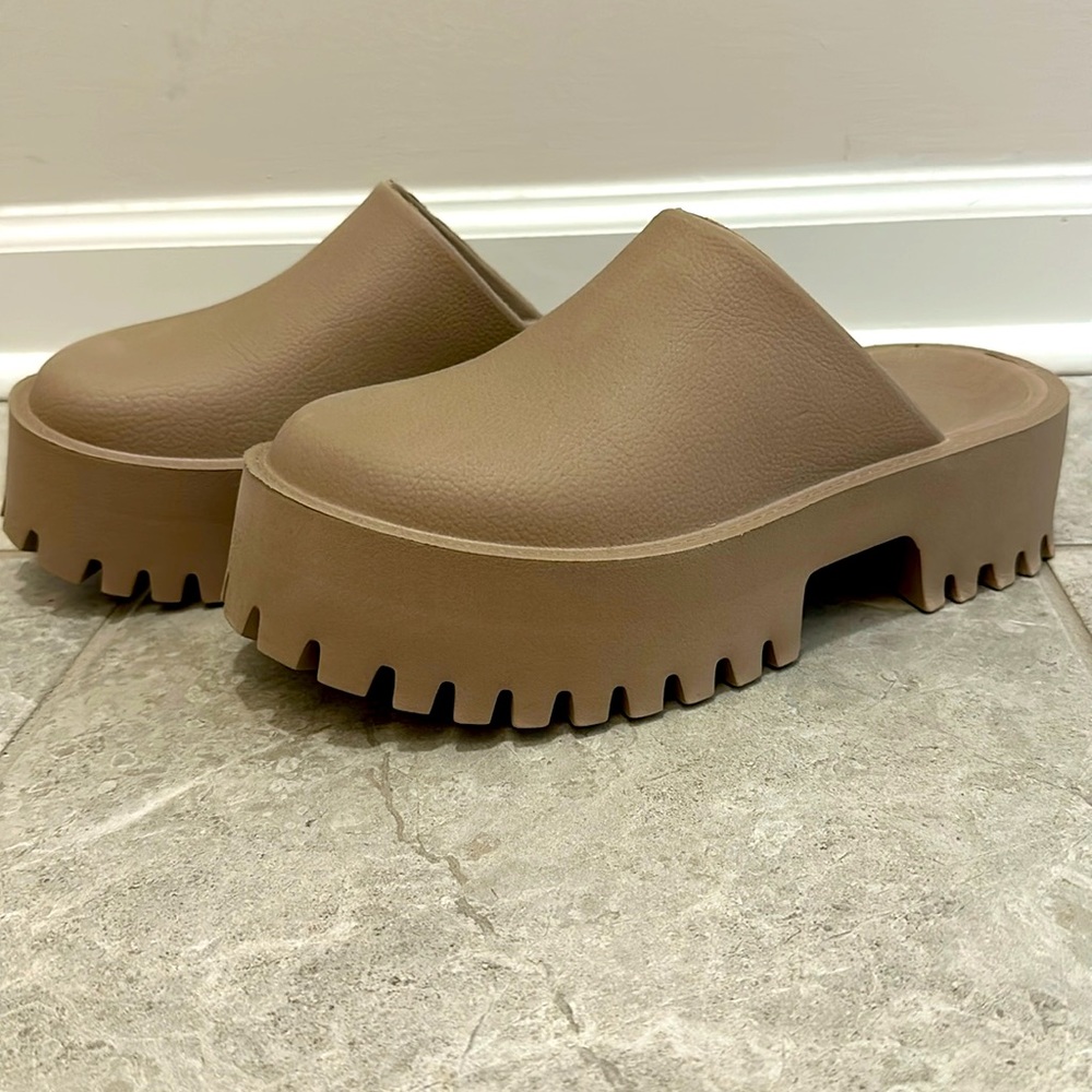 Jeffrey Campbell Chunky Platform Clog Mules in Taupe